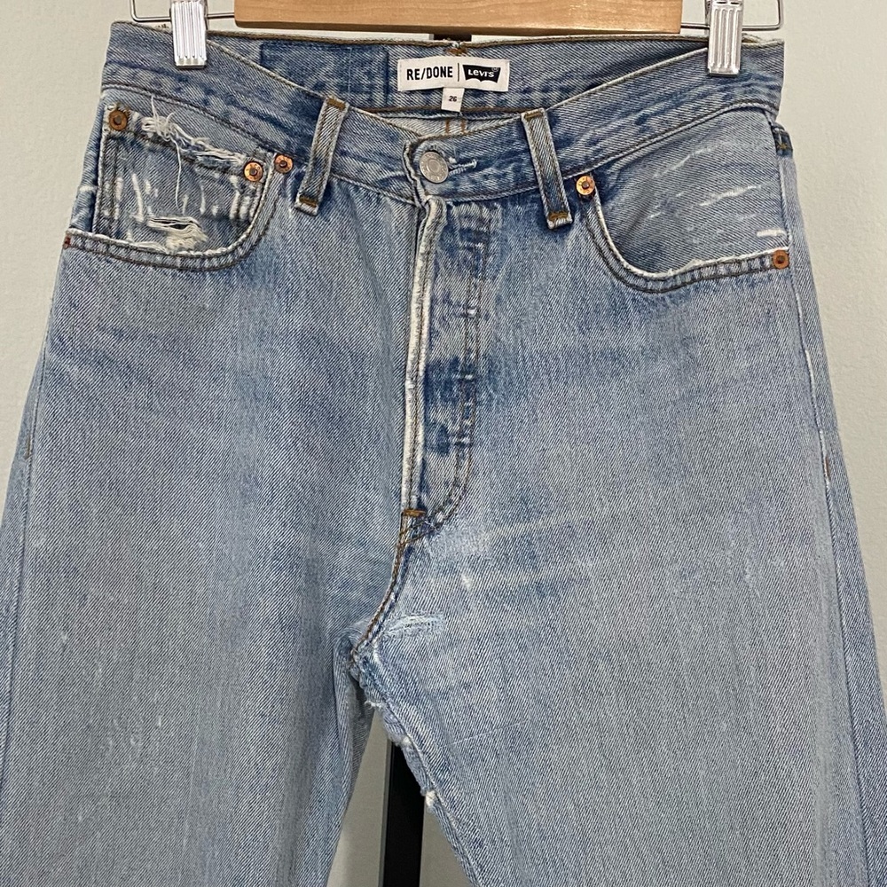 Y2K Re/Done Levi’s Leandra 501 Ripped Butt Jeans Size 26 Flare Cropped Rare HTF - Picture 6 of 16